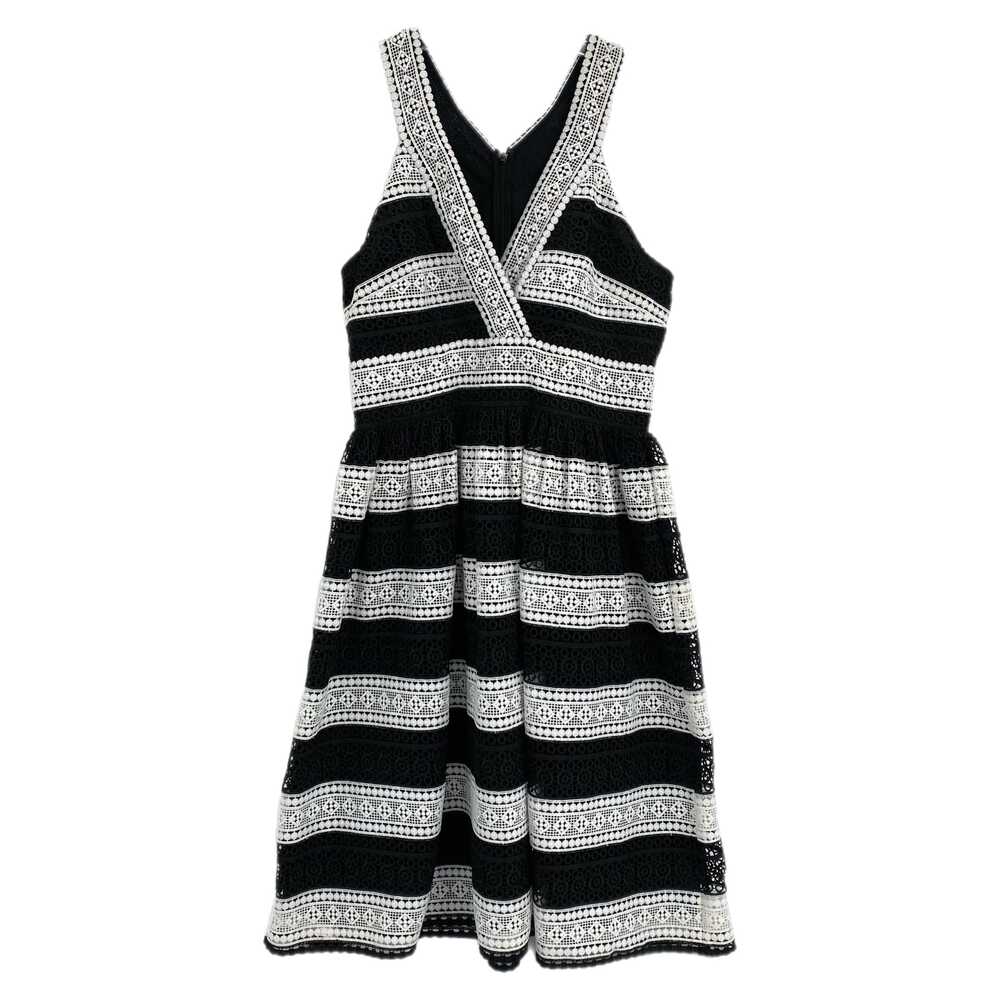 Kate Spade Black & White Striped Lace V-Neck Mini Dress | Size 10